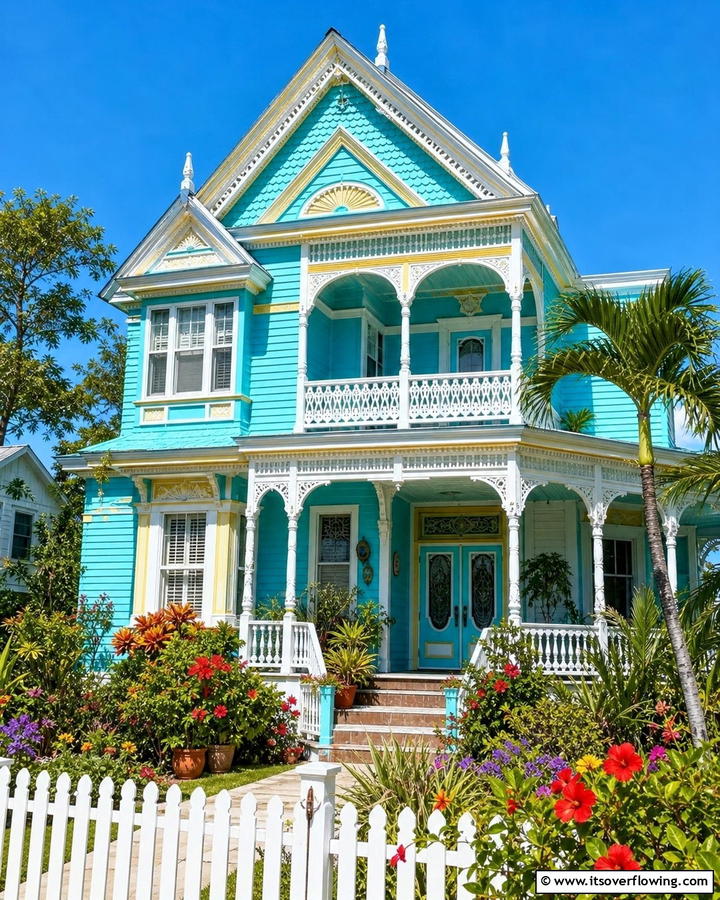 Bright Turquoise Cheer - 20 Stunning Blue Victorian House Colors for Your Home