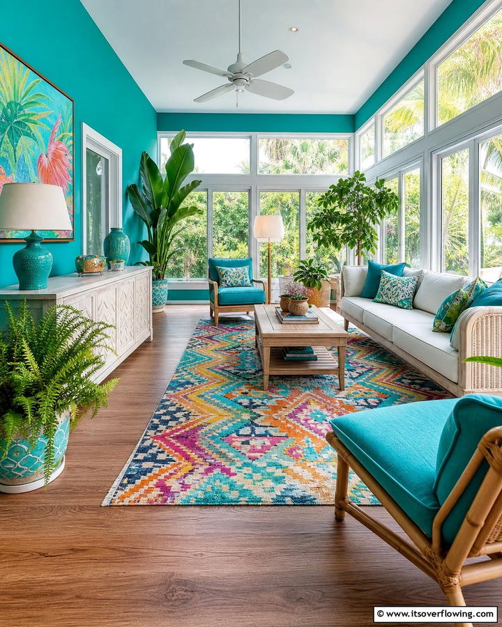 Bright Turquoise Energy - 20 Sunroom Color Ideas to Brighten Your Space