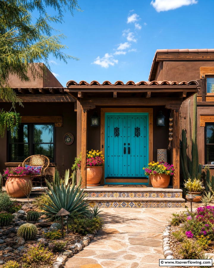 Bright Turquoise Front Door - 20 Brown House Front Door Colors for a Warm Welcome