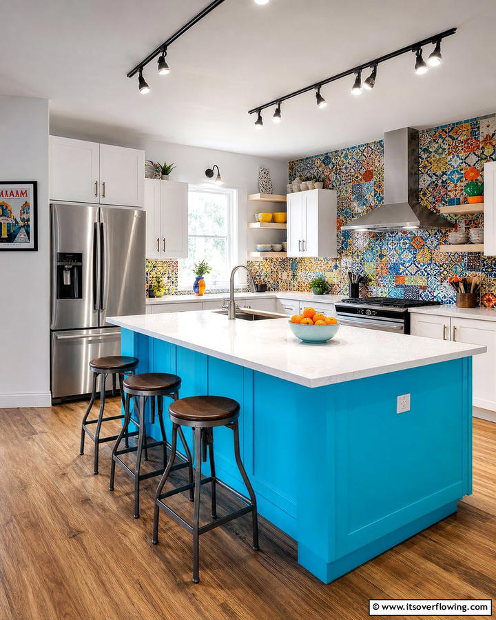 Bright Turquoise Island - 25 Kitchen Island Color Ideas to Refresh Your Space