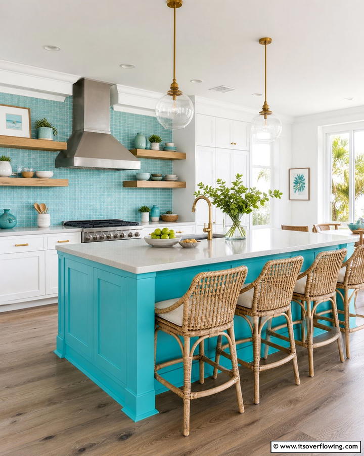 Bright Turquoise Touches - 21 Kitchen Color Ideas to Refresh Your Cooking Space