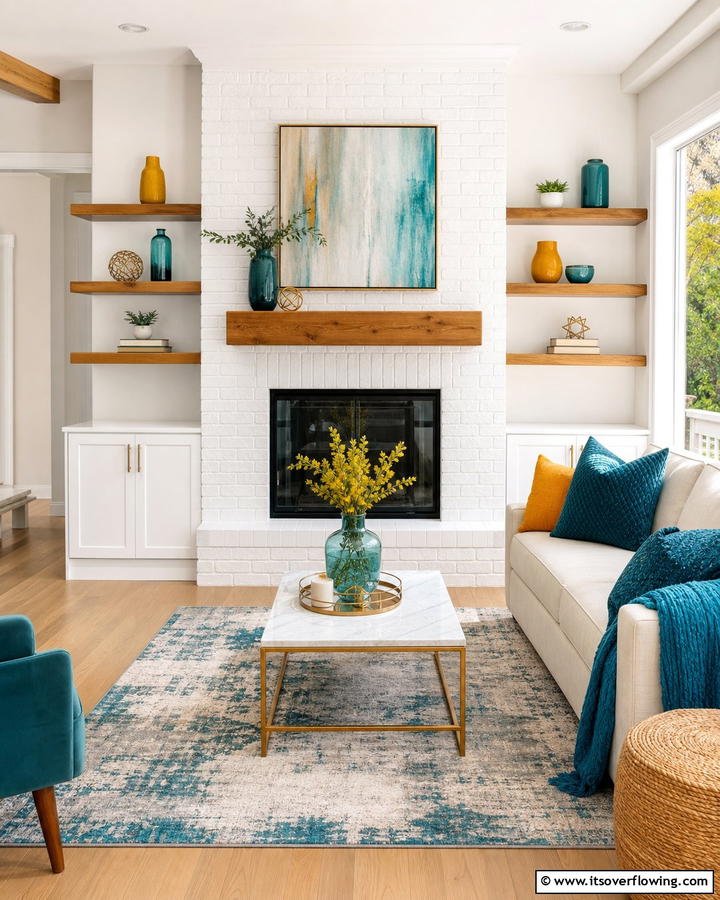 Bright White Brick Focal Point - 30 White Brick Fireplace Ideas for Timeless Living Rooms