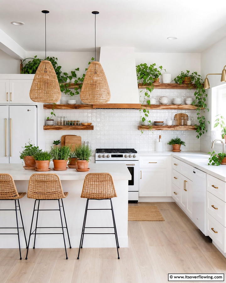 Bright White Kitchen with Natural Elements - 21 Kitchen Ideas with White Appliances for a Clean Look