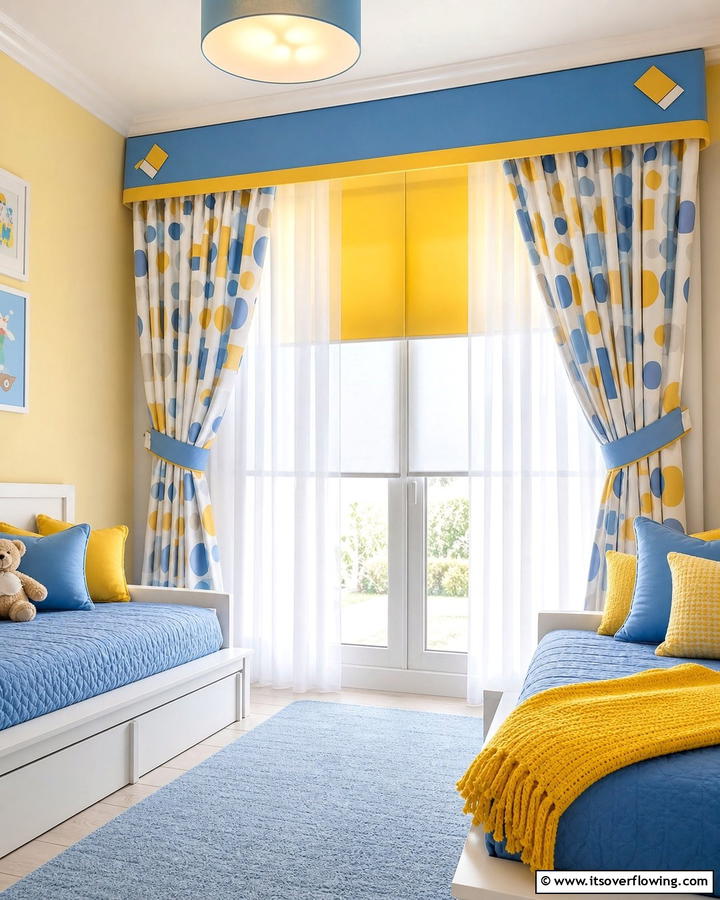 Bright Window Treatments - 21 Shared Kids Room Design Ideas for Siblings