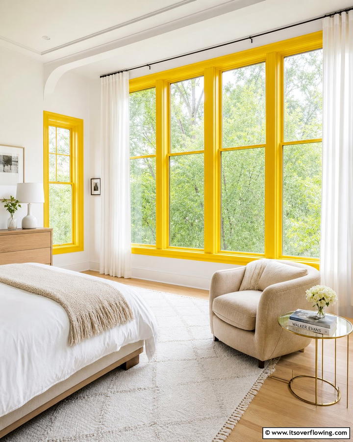 Bright Yellow Windows - 30 Yellow Bedroom Ideas to Brighten Your Sleep Space