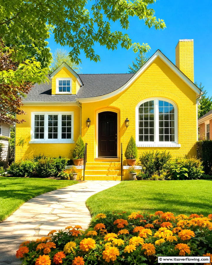 Bright Yellow for Cheerful Energy - 25 Painted Brick Houses Ideas for a Fresh Look