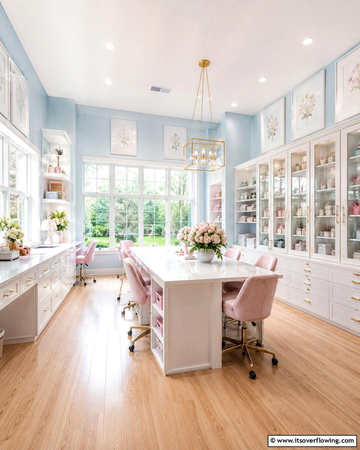 Bright and Airy Craft Studio - 30 Organized Craft Room Ideas for Creative Spaces at Home