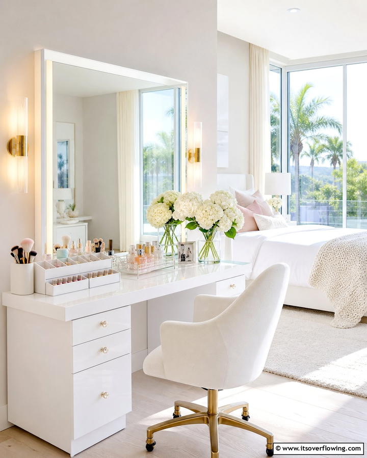 Bright and Airy Vanity Setup - 30 Stylish Makeup Vanity Ideas for a Functional Beauty Space