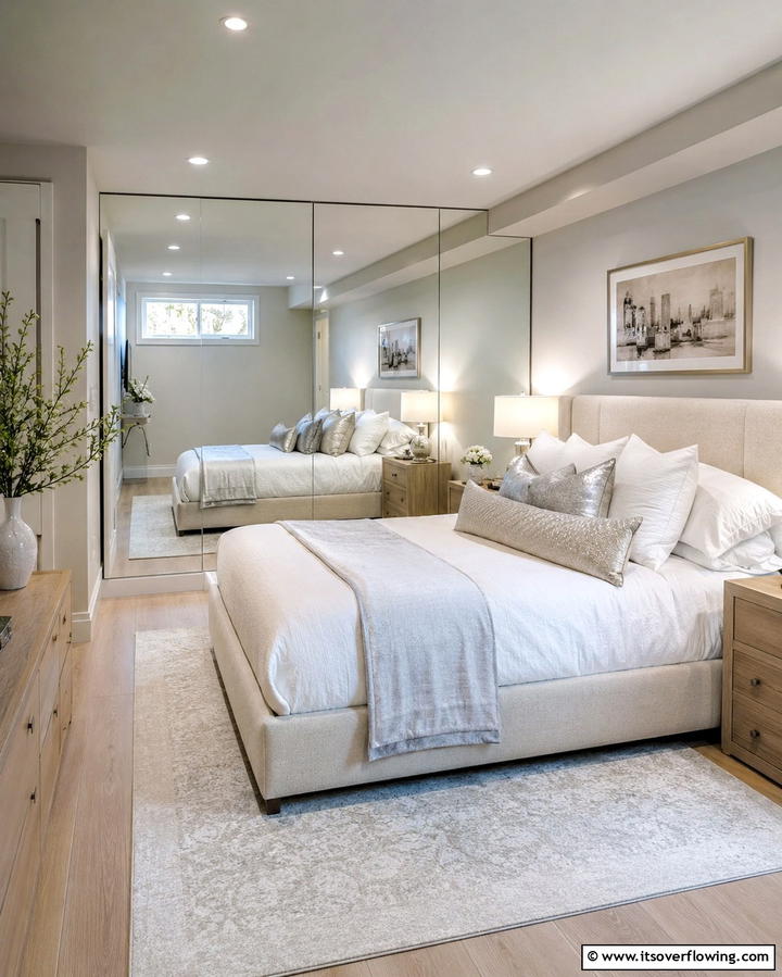 Bright and Airy with Large Mirrors - 25 Basement Bedroom Ideas for Cozy and Functional Spaces