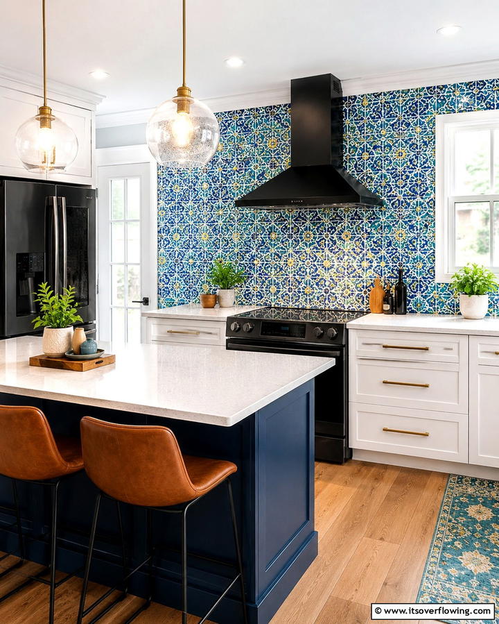 Bright and Bold with Colorful Backsplashes - 25 Kitchen With Black Appliances for a Sleek and Modern Look
