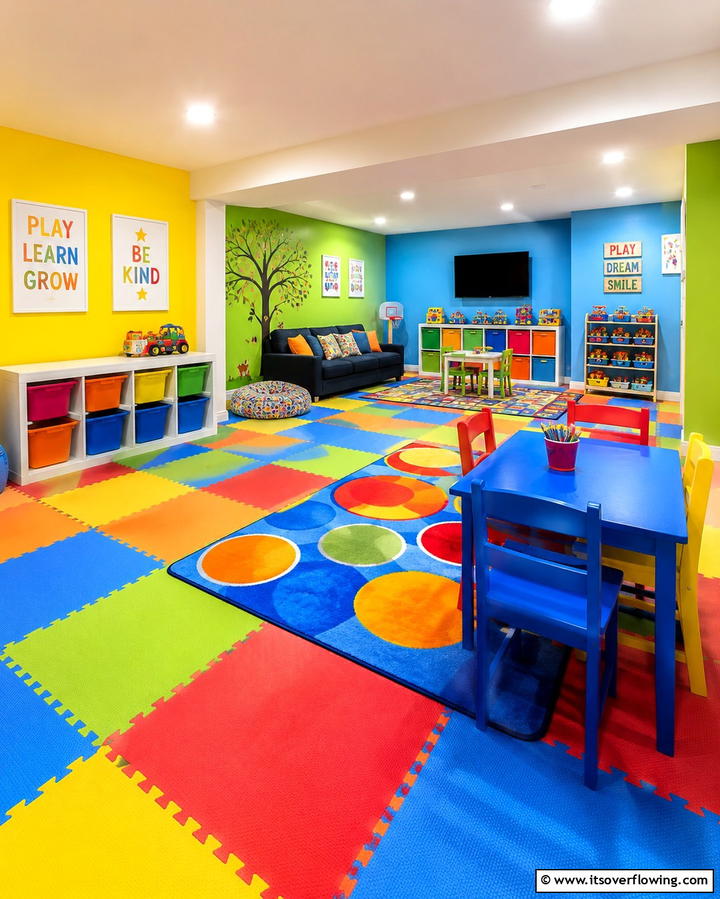 Bright and Cheerful Color Scheme - 25 Fun Basement Playroom Ideas for Kids of All Ages