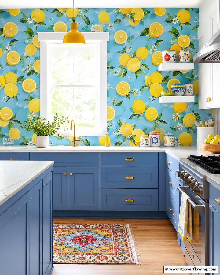 Bright and Cheerful Prints - 30 Kitchen Wallpaper Ideas- Bold Backsplashes & Accent Walls