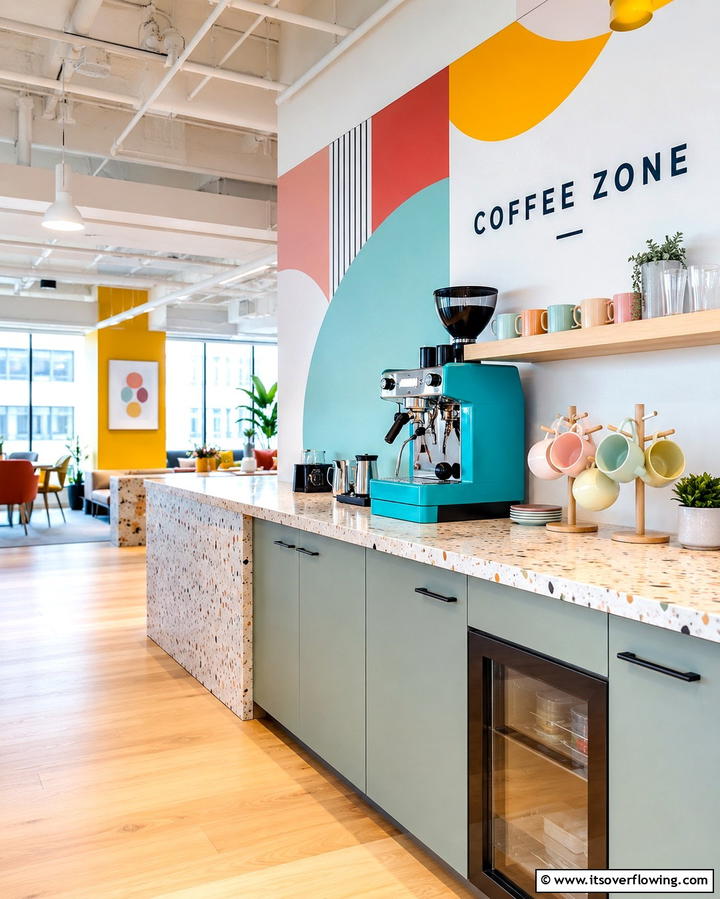 Bright and Colorful Coffee Zone - 25 Office Coffee Station Ideas to Boost Your Productivity