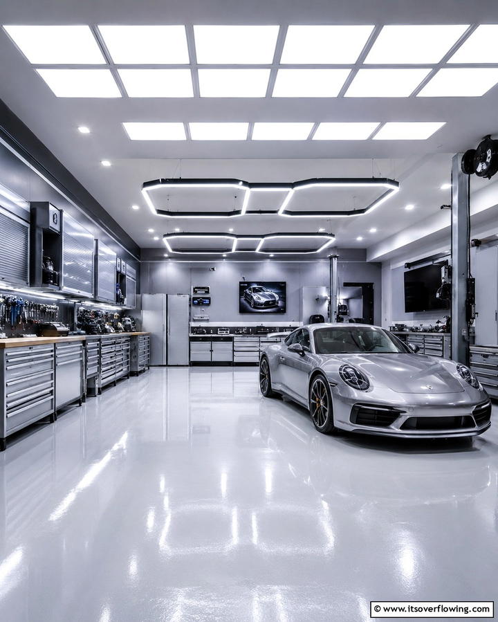 Bright and Durable Lighting - 25 Motorcycle Garage Ideas for Bike Enthusiasts