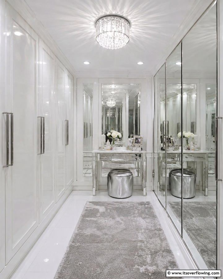Bright and Reflective Surfaces - 25 Small Dressing Room Ideas to Organize Your Wardrobe