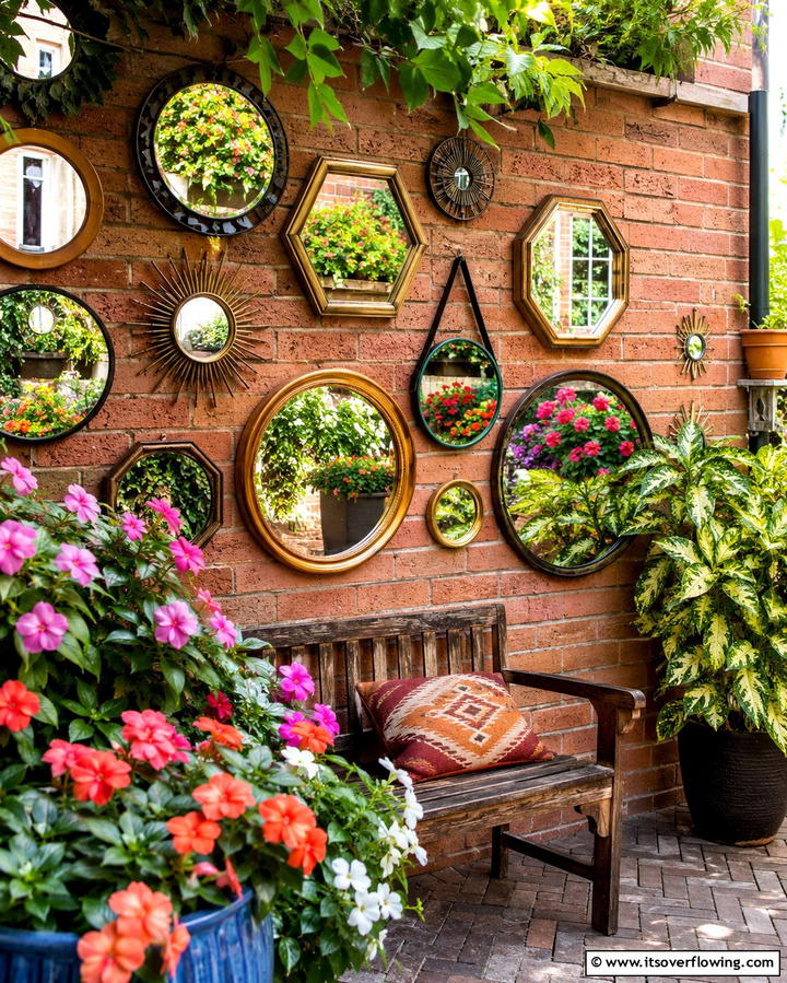 Brighten Corners With Small Clustered Mirrors - 25 Garden Mirror Ideas to Enhance Outdoor Spaces