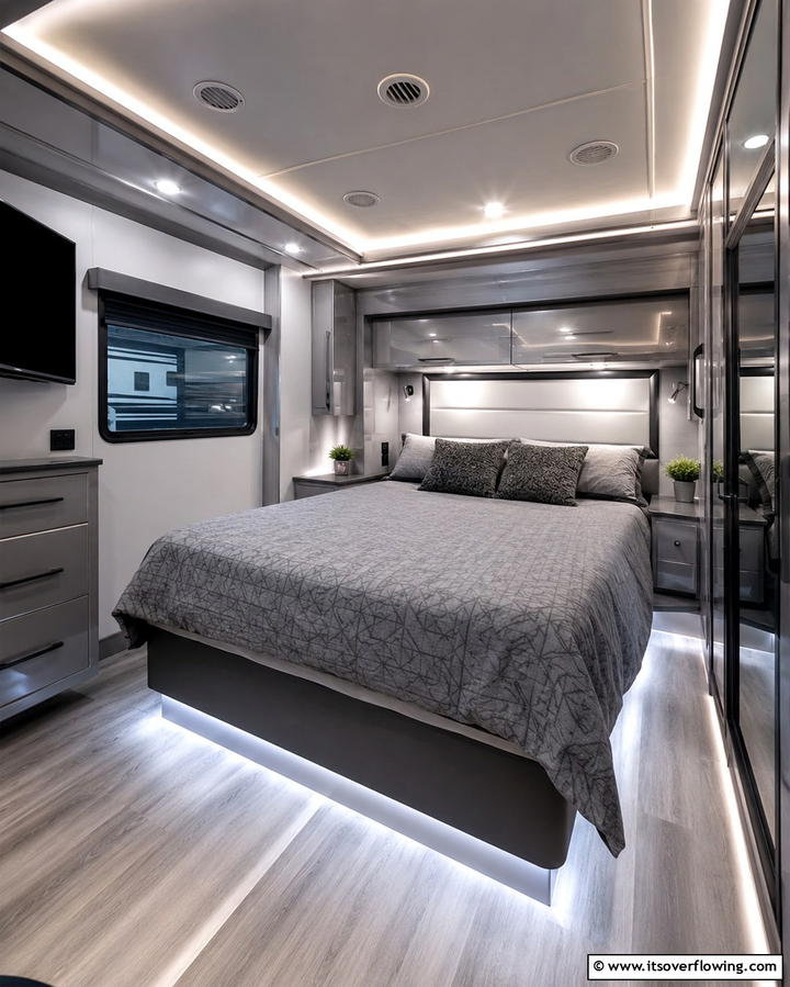 Brighten the Space with LED Strip Lighting - 25 RV Bedroom Ideas to Maximize Comfort on the Road