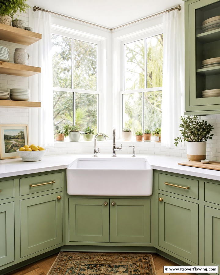 Brightening the Space with a Corner Sink Under a Window - 25 Clever Corner Kitchen Sink Ideas for Small Spaces