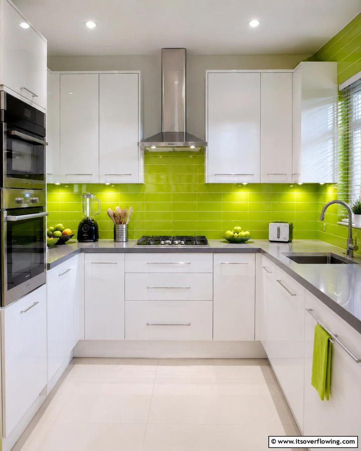 Brightening with Lime Green Tiles - 25 Chic Kitchen With Green Backsplash Ideas