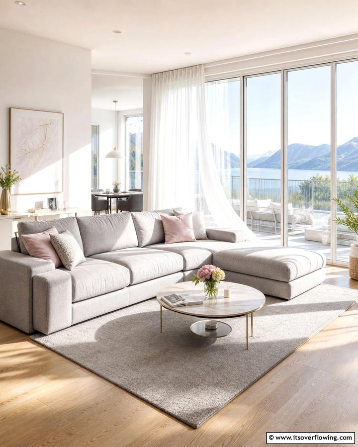 Brightening with Natural Light - 25 Grey Sectional Living Room Ideas for Modern Homes