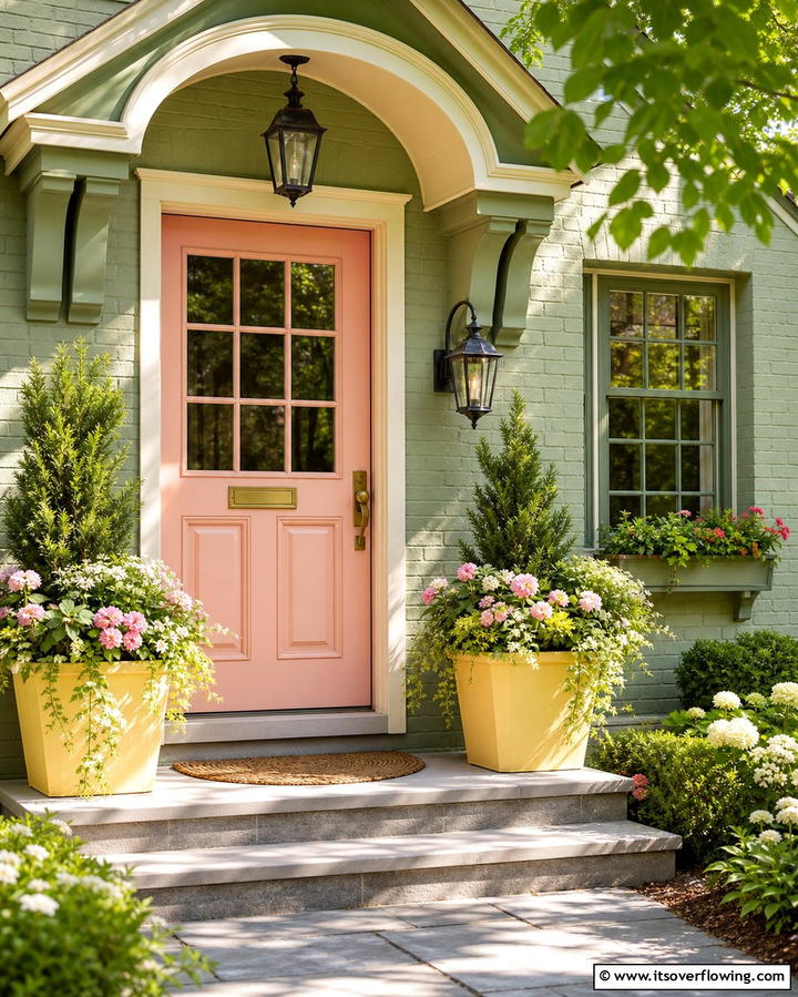 Brightening with Pastel Accents - 25 Sage Green Painted Brick House Ideas for a Fresh Look