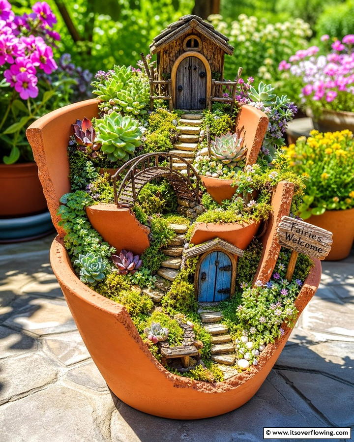 Broken Pot Fairy Garden - 25 Fairy Garden Container Ideas for a Magical Touch