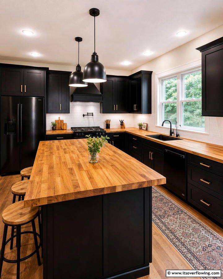 Brown Butcher Block Countertops - 25 Black and Brown Kitchen Ideas for a Bold Look