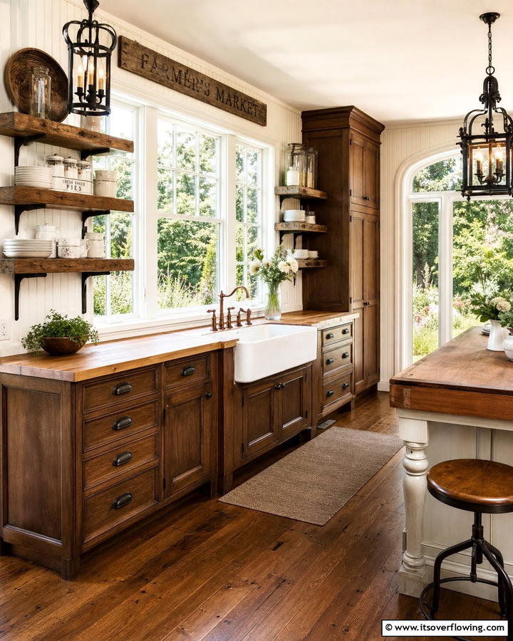 Brown Cabinets with Farmhouse Sink - 20 Brown Kitchen Cabinets Ideas for a Warm and Inviting Space
