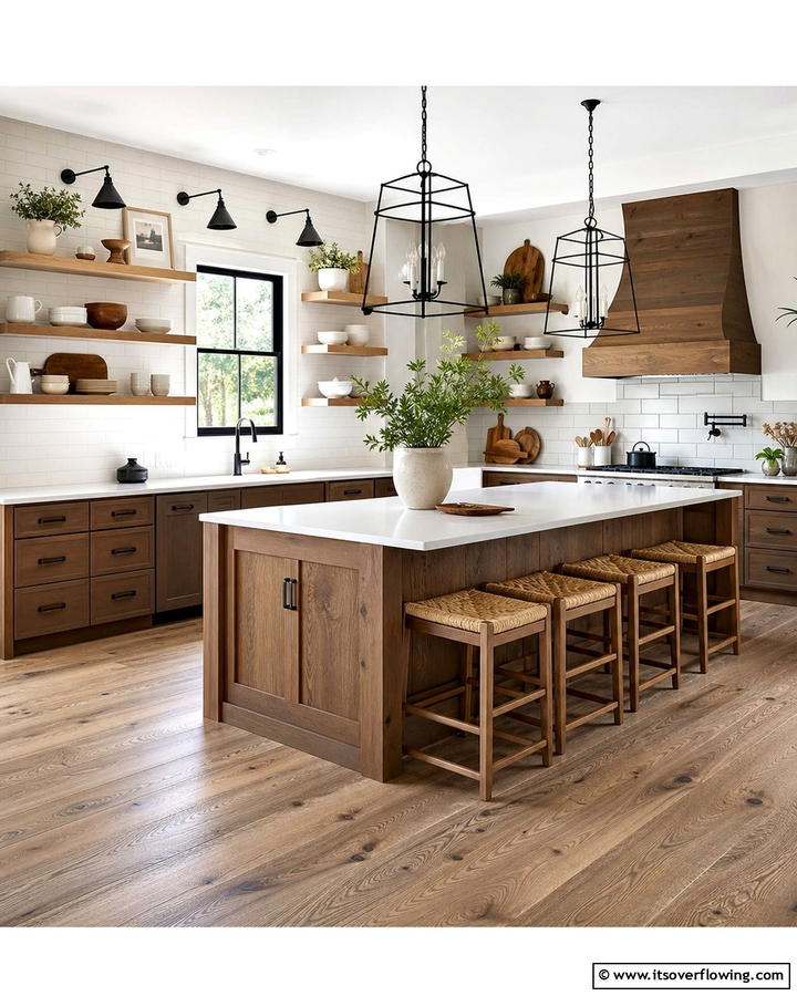 Brown Cabinets with Open Shelving - 20 Brown Kitchen Cabinets Ideas for a Warm and Inviting Space