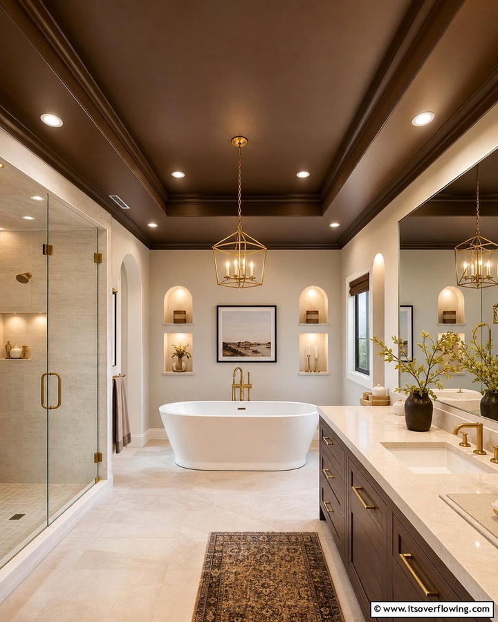 Brown Ceiling for an Unexpected Twist - 25 Brown Bathroom Ideas for a Warm and Inviting Space