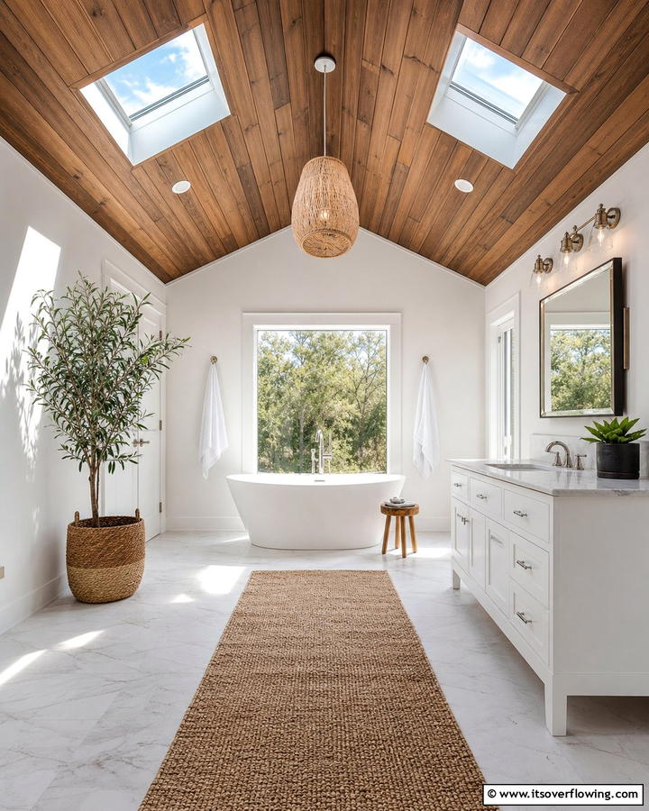 Brown Ceiling with White Walls - 20 Timeless Brown and White Bathroom Ideas for a Clean Look