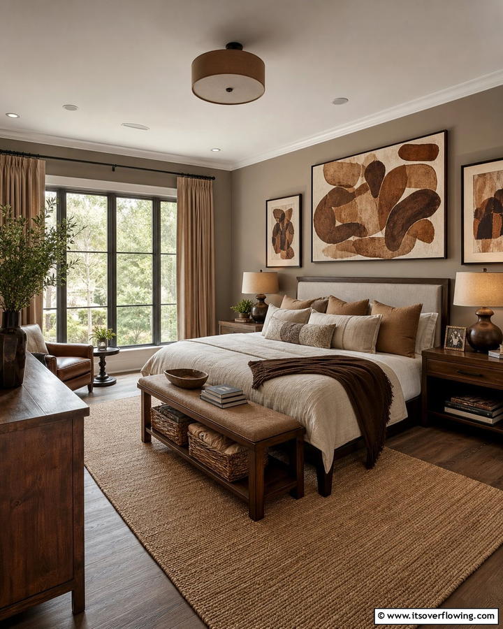 Brown Centric Artwork - 25 Brown Bedroom Ideas for a Warm and Cozy Atmosphere