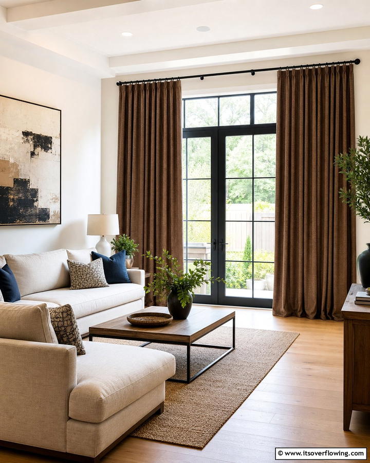 Brown Curtains with Black Rods - 20 Black and Brown Interior Design Ideas for Modern Homes