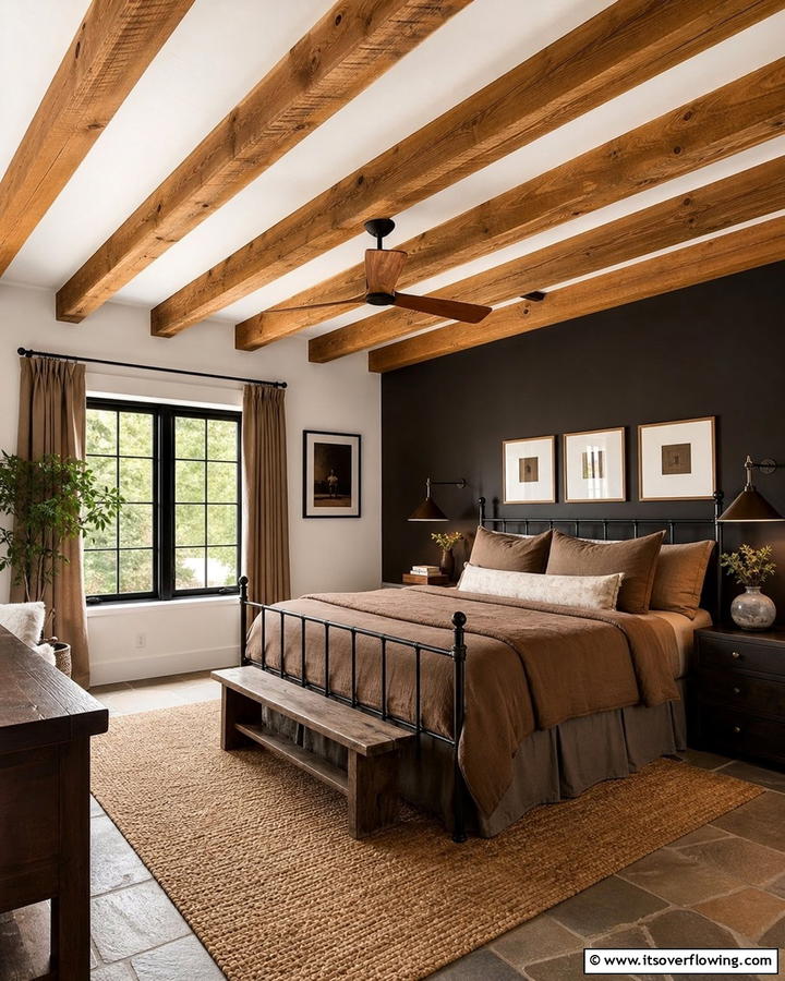 Brown Exposed Wooden Beams - 20 Black and Brown Bedroom Ideas for a Cozy Retreat