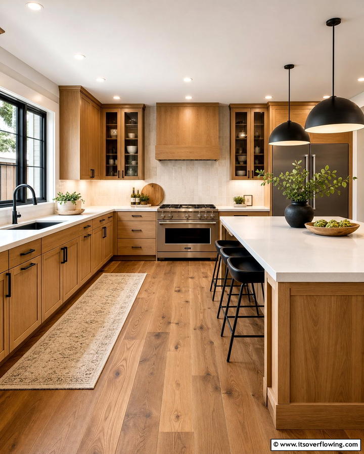 Brown Flooring with Black Fixtures - 25 Black and Brown Kitchen Ideas for a Bold Look