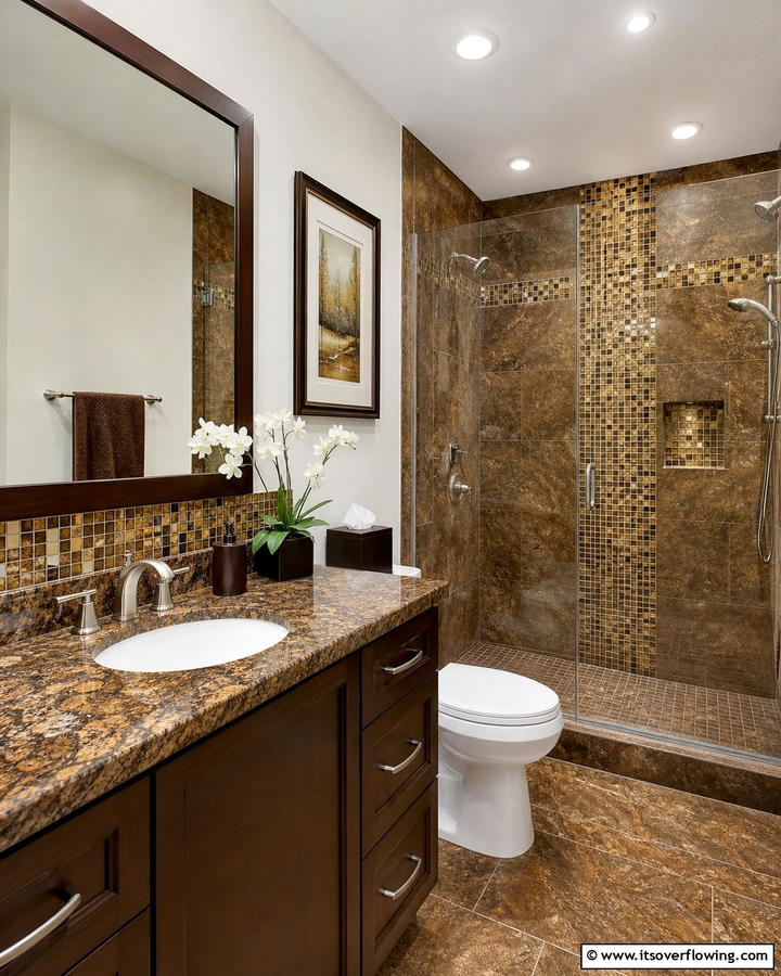 Brown Granite with Mosaic Tile Accents - 20 Elegant Brown Granite Bathroom Ideas for a Luxurious Look