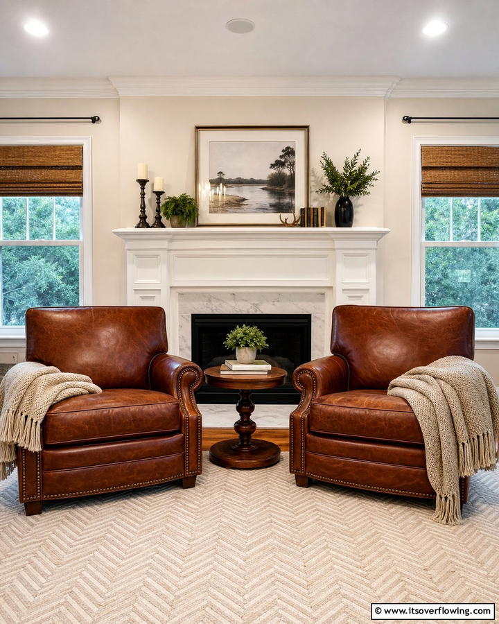 Brown Leather Armchairs for Classic Comfort - 25 Brown Living Room Ideas for Warm and Cozy Vibes