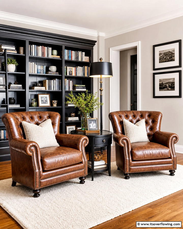 Brown Leather Armchairs for Cozy Seating - 25 Chic Black and Brown Living Room Ideas for Modern Homes