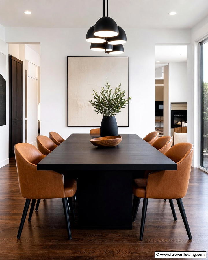 Brown Leather Dining Chairs with Black Table - 20 Black and Brown Interior Design Ideas for Modern Homes