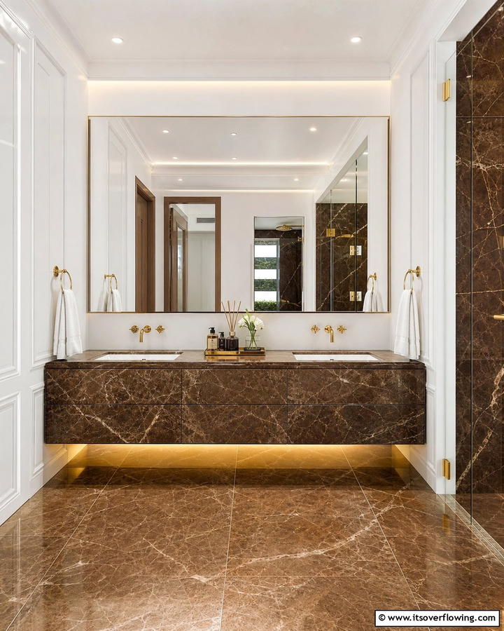 Brown Marble Vanity with White Sink - 20 Timeless Brown and White Bathroom Ideas for a Clean Look