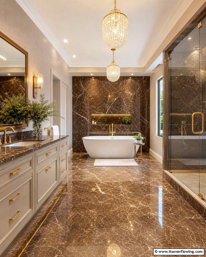 Brown Marble for Luxurious Sophistication - 25 Brown Bathroom Ideas for a Warm and Inviting Space