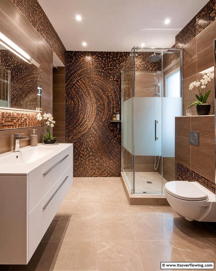Brown Mosaic Tiles for Artistic Flair - 25 Brown Bathroom Ideas for a Warm and Inviting Space