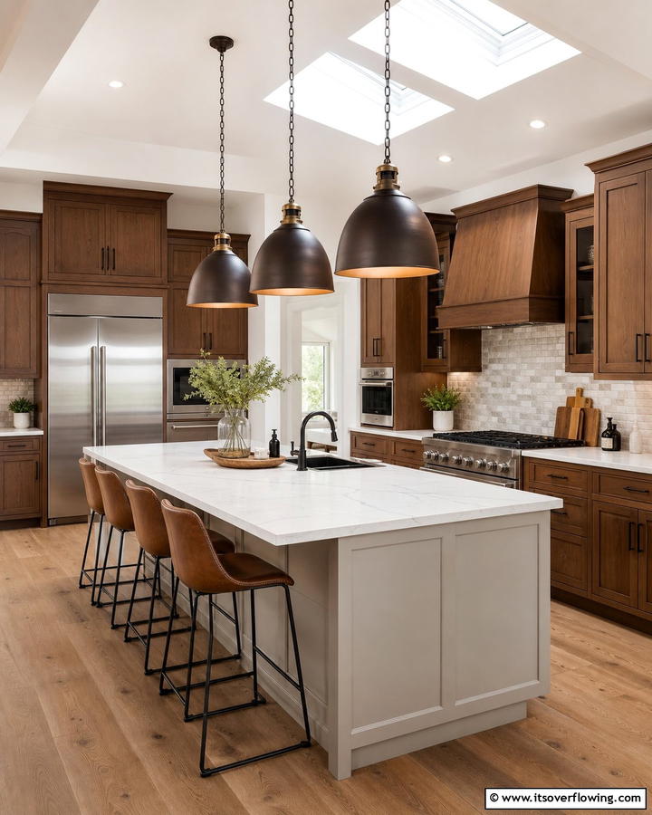 Brown Pendant Lighting - 20 Brown Kitchen Ideas to Create a Cozy and Stylish Space