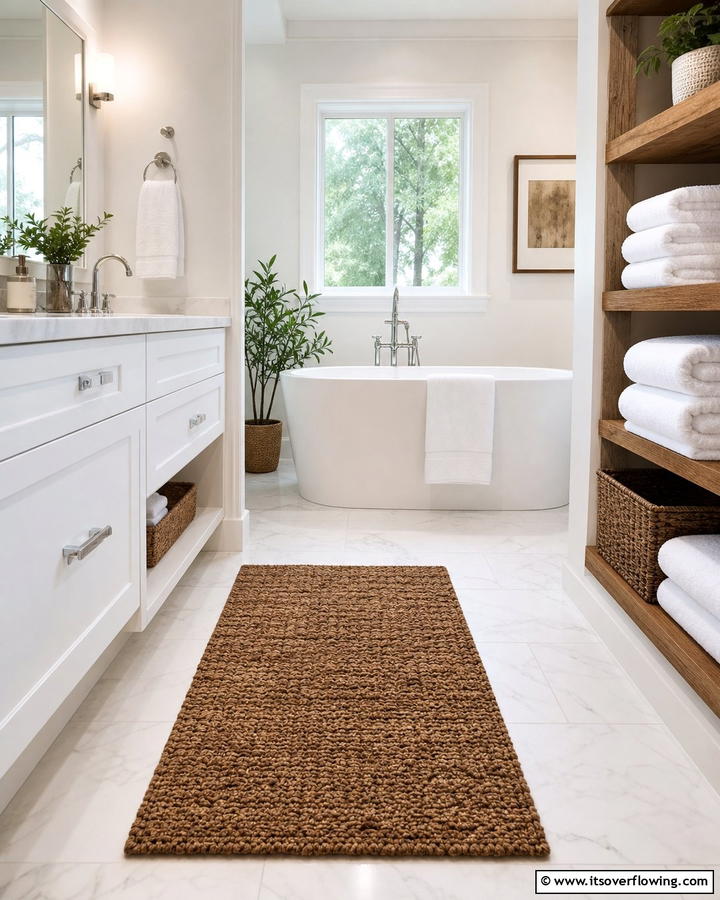 Brown Rugs and White Towels - 20 Timeless Brown and White Bathroom Ideas for a Clean Look