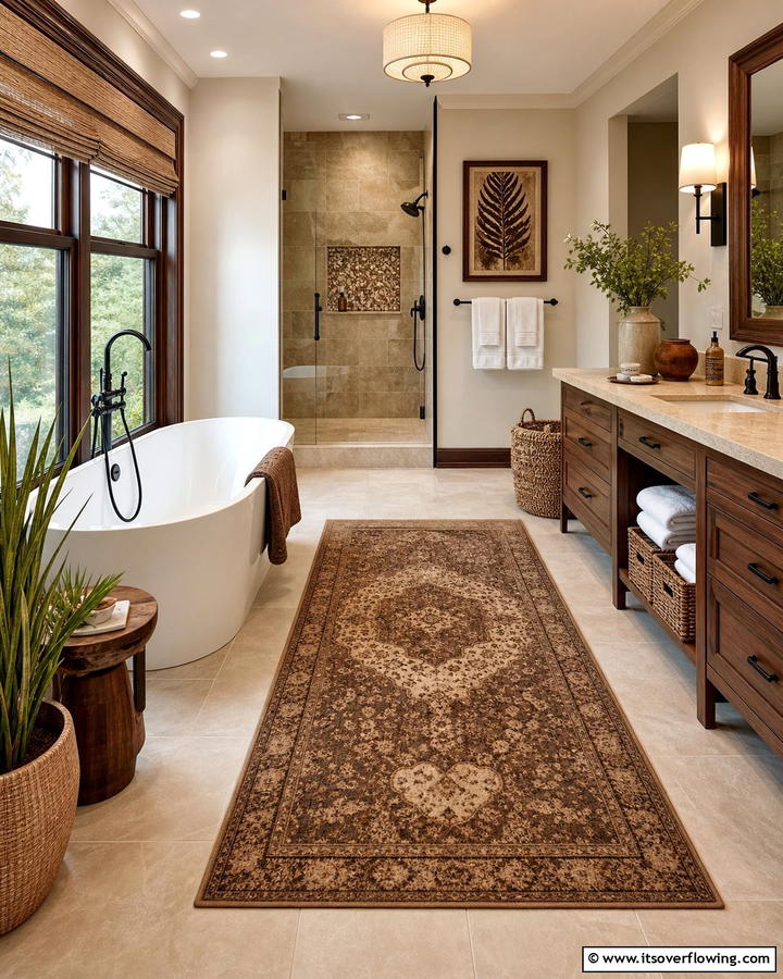 Brown Rugs for Comfort and Style - 25 Brown Bathroom Ideas for a Warm and Inviting Space