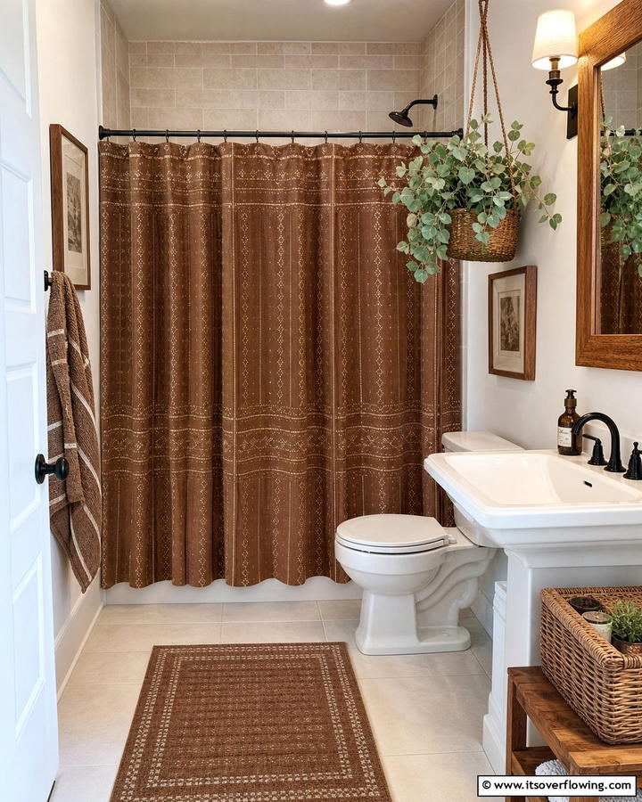 Brown Shower Curtains for a Quick Update - 25 Brown Bathroom Ideas for a Warm and Inviting Space