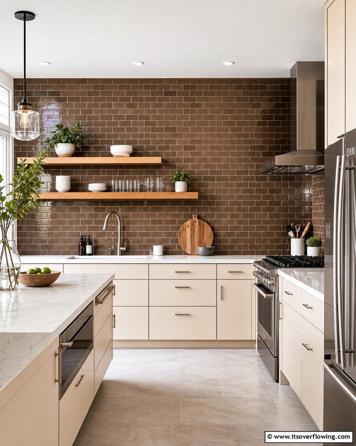 Brown Subway Tile Backsplash - 20 Brown Kitchen Ideas to Create a Cozy and Stylish Space