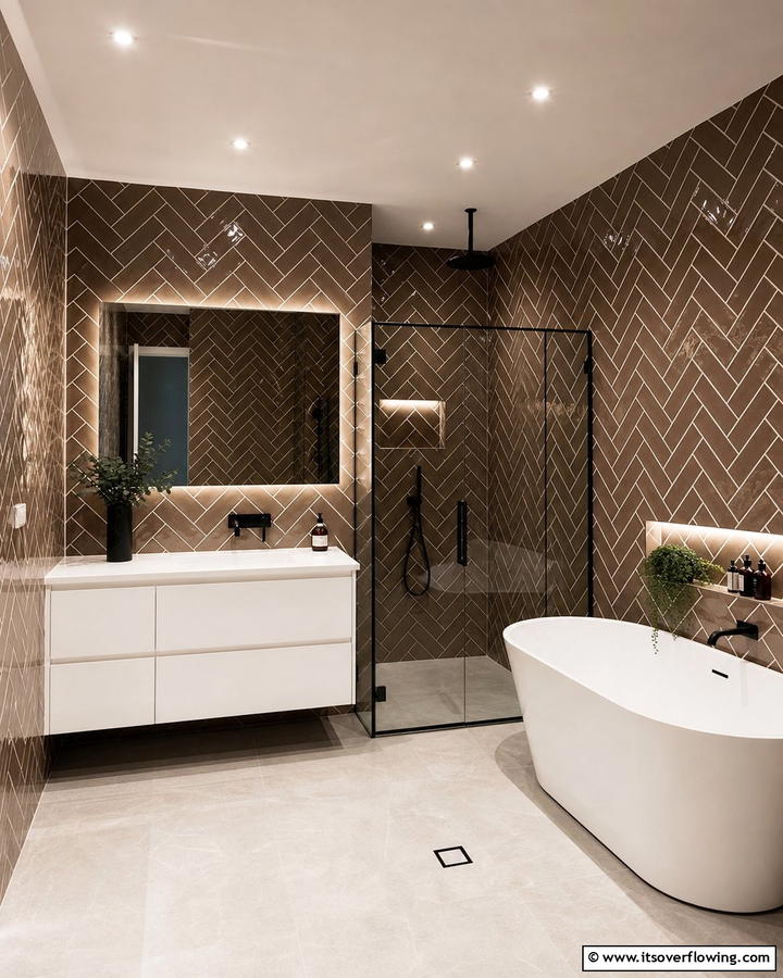 Brown Subway Tiles for a Contemporary Look - 25 Brown Bathroom Ideas for a Warm and Inviting Space