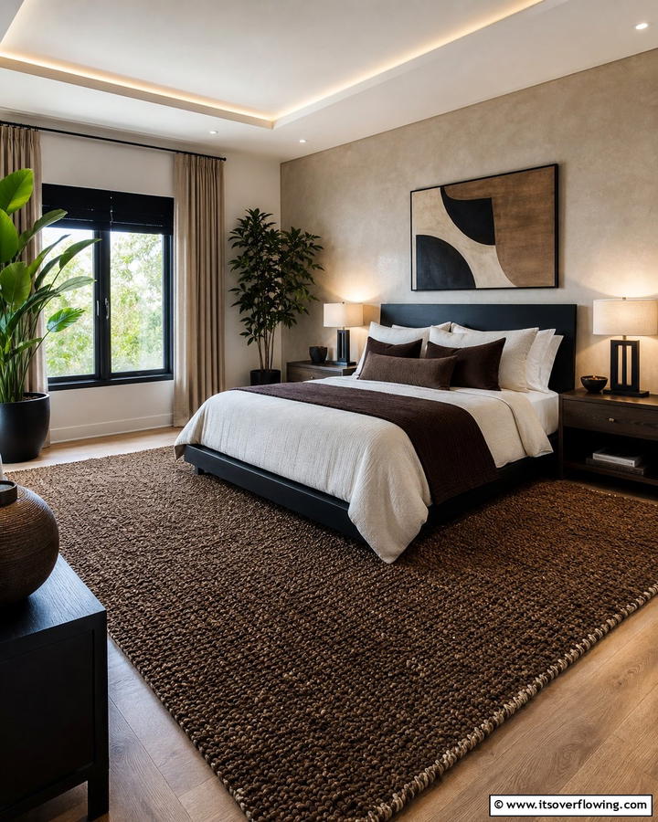 Brown Textured Area Rugs - 20 Black and Brown Bedroom Ideas for a Cozy Retreat