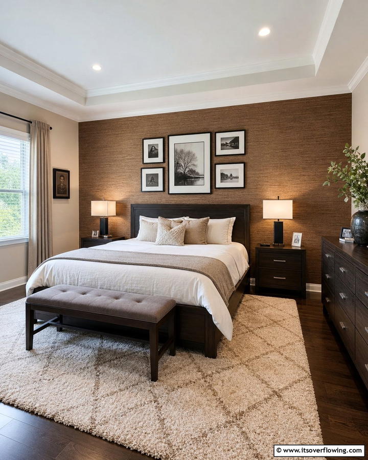 Brown Textured Wallpaper with Black Frames - 20 Black and Brown Interior Design Ideas for Modern Homes